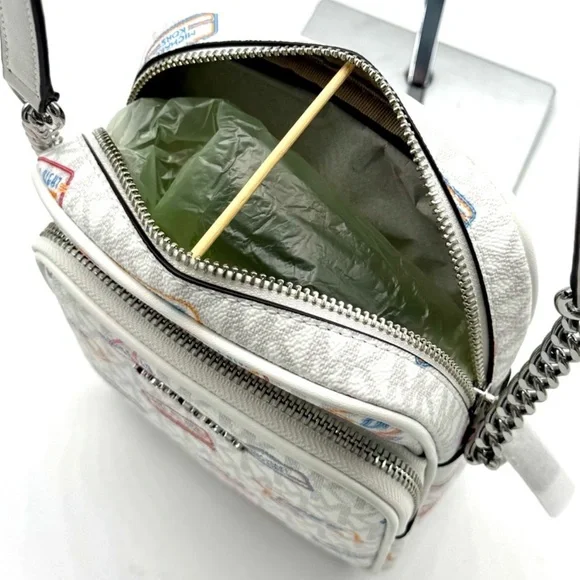 Michael Kors Jet Set Medium Printed Signature Logo Crossbody Bag Optic White